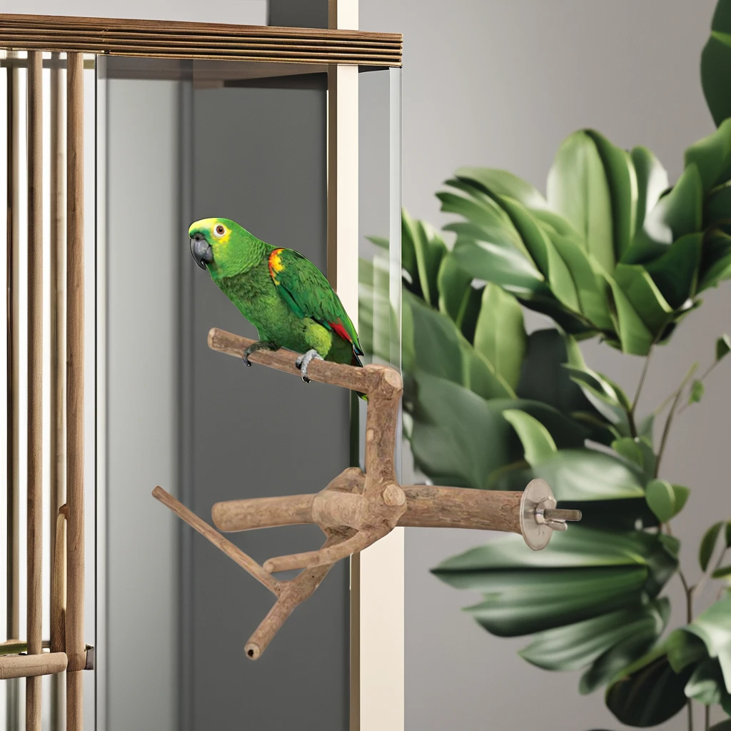2020 New Design Nature Wood Hanging Pet Ladder Rack Solid Pattern Play Toys Bird Perch Stand from Indonesia