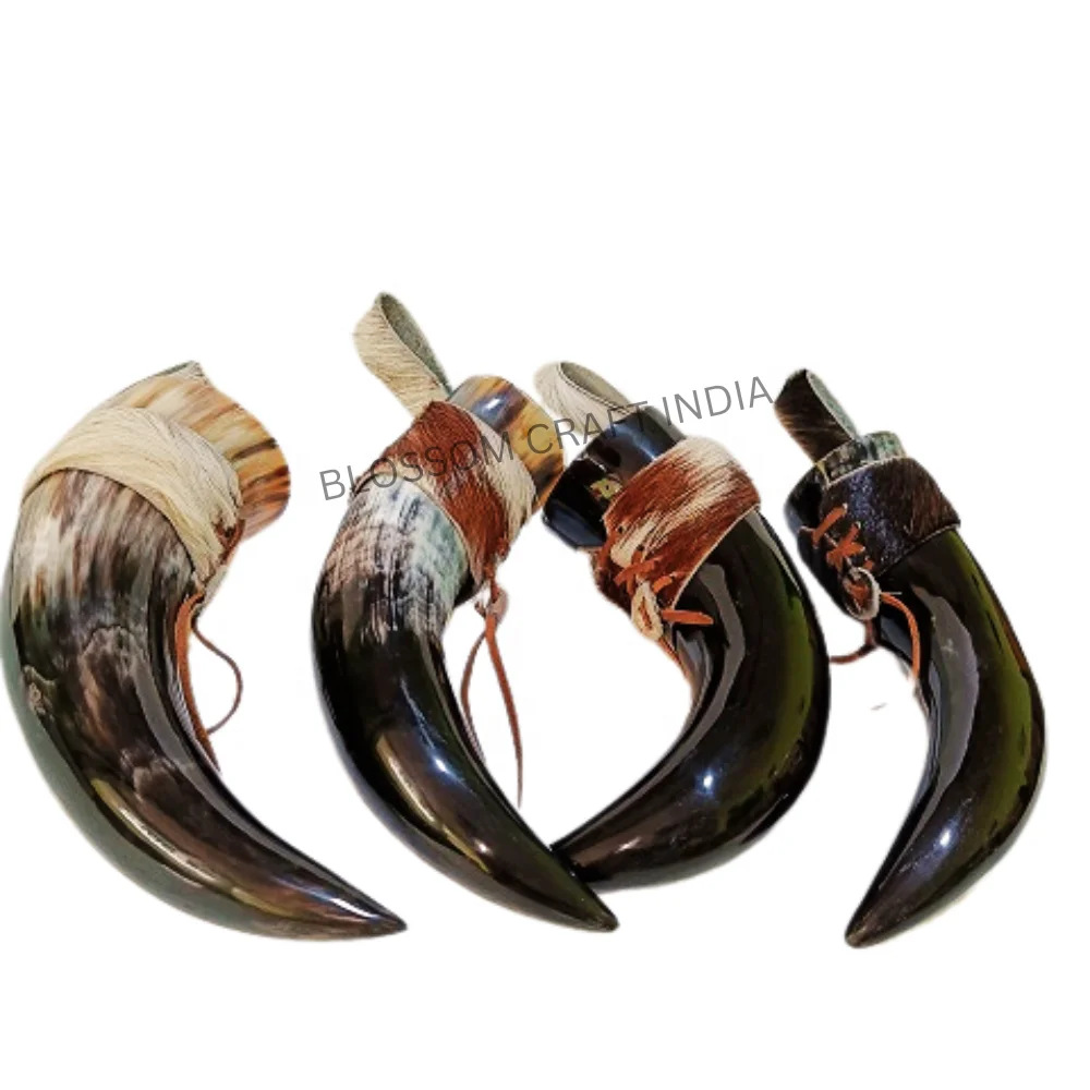 New Viking Drinking Horn Genuine Cow Handcrafted Engraved Drinking Horn with Goat Holders For Mead Ale Agate For Gifting