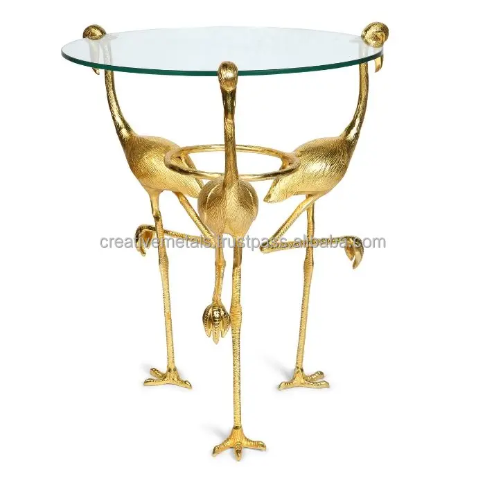 Золотистый боковой столик с тремя Фламинго со стеклом новый дизайн мебель для гостиной круглый роскошный современный металлический