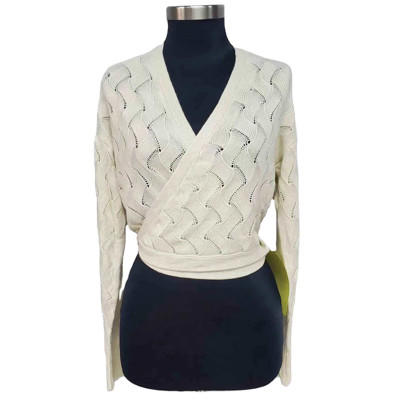 ODM Knitted Pattern Any Fabric Geometric New Design Appliques Computer Knitted V-neck Casual Ladies Sweater