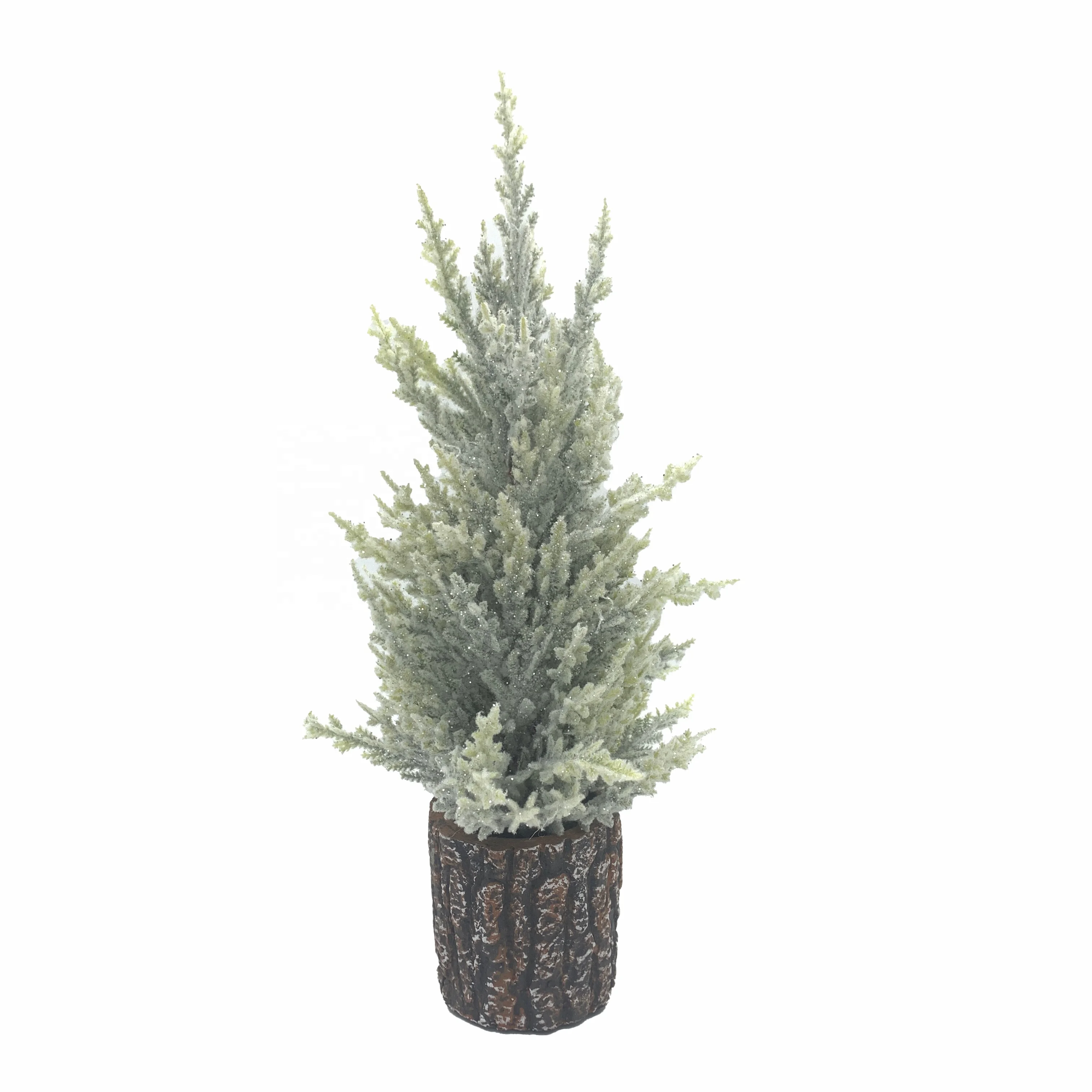 2022 polyester green ornamental plants in cement vase with bark finished Navidad party for home decoration event