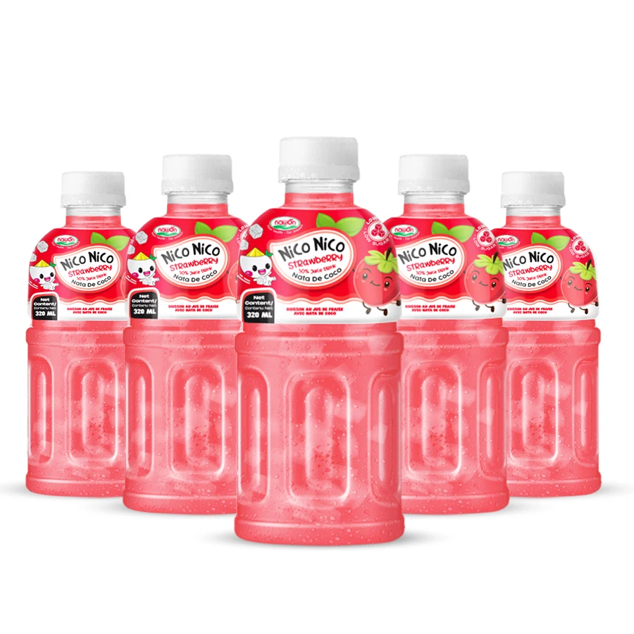 Клубничный сок с напитками Nata De Coco 320 мл Nico Pet bottle низким содержанием сахара оптовая продажа напитков OEM частная этикетка бесплатный образец