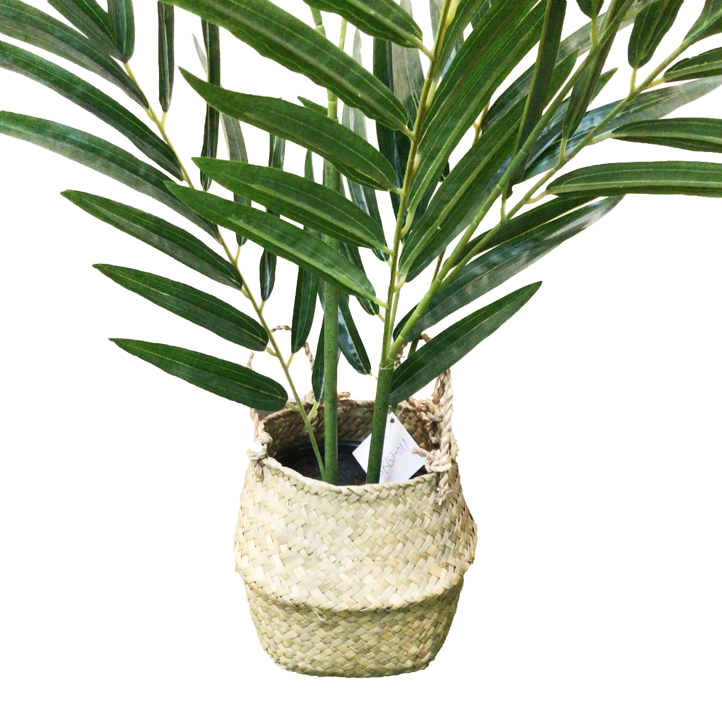 Wholesale Polyester Green indoor tropical medium palm tree leaves basket Cafes and Coffee Shop veranda home arrangements