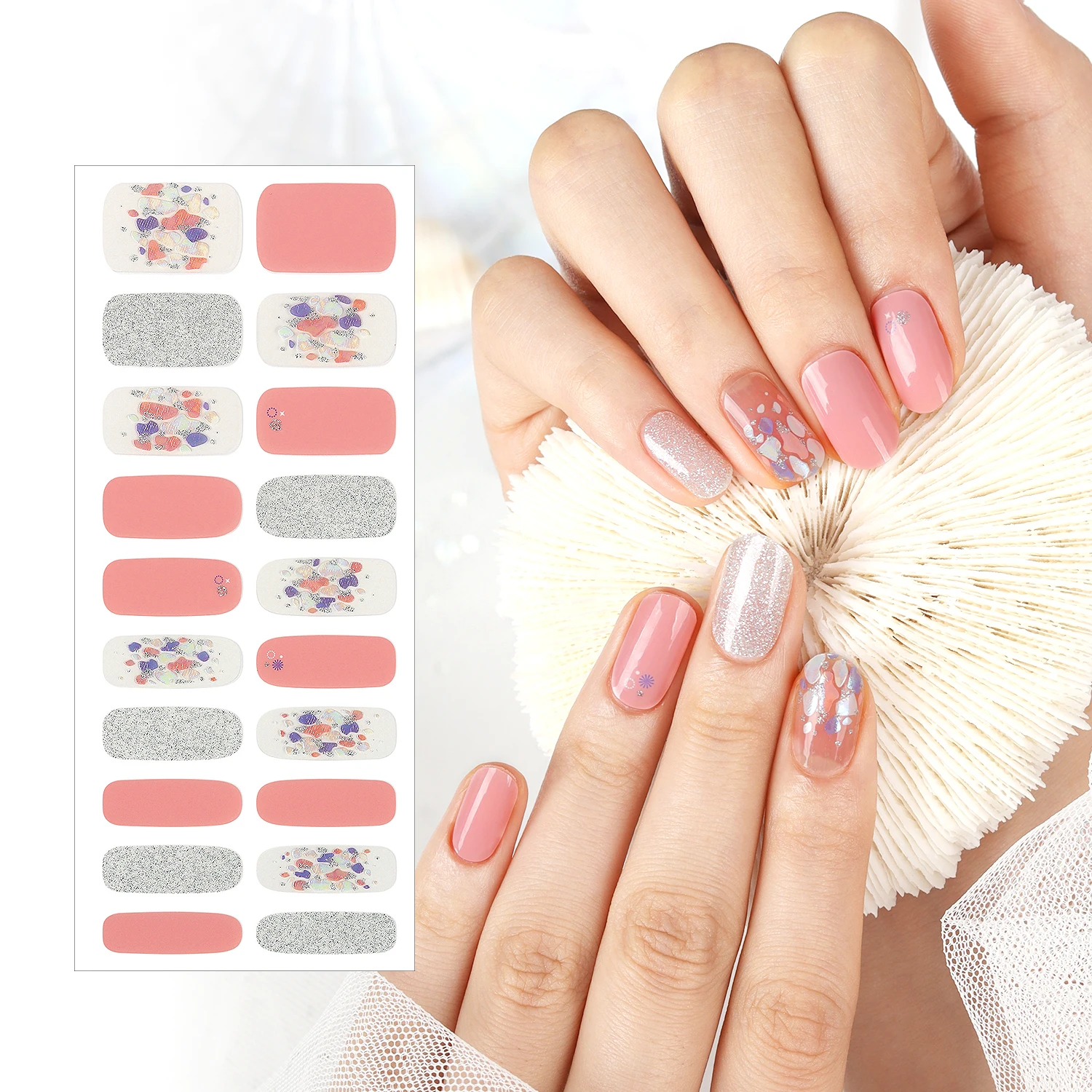 ShineB Gel Nail Strips #45828 Coral Island Best selling easy nail stickers Salon Quality made in korea Fashion item Decoration