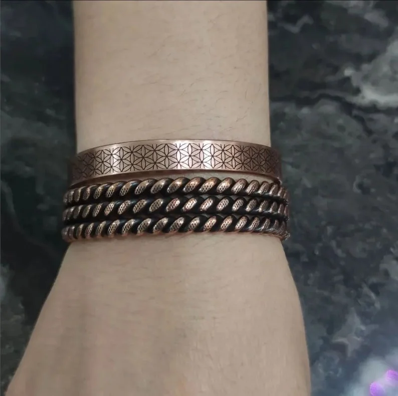 Copper Bracelet Men Women Magnets Cuff Magnetic Bangle Engraved Health Care at Low Price by LUXURY CRAFTS