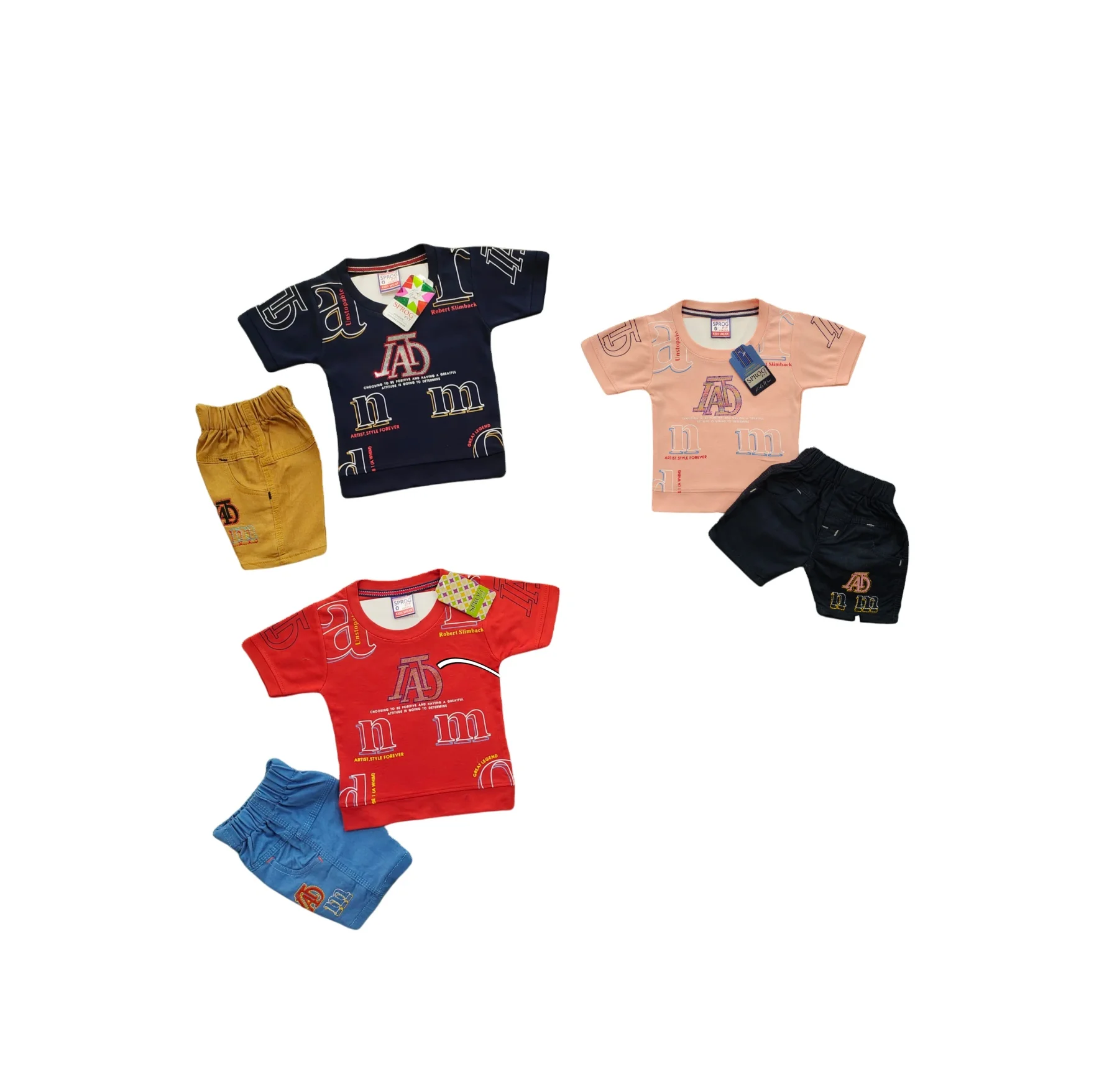 Hot Selling Toddler New Custom Kids Clothing 2 Piece Shirt and Short set for Regular Wear Available