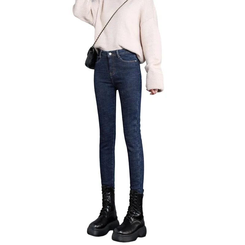 Winter Inside Fuzzy Plush Thick Warm Outside Wear high waisted skinny jeans Keep Warm Fitness Women Jeans