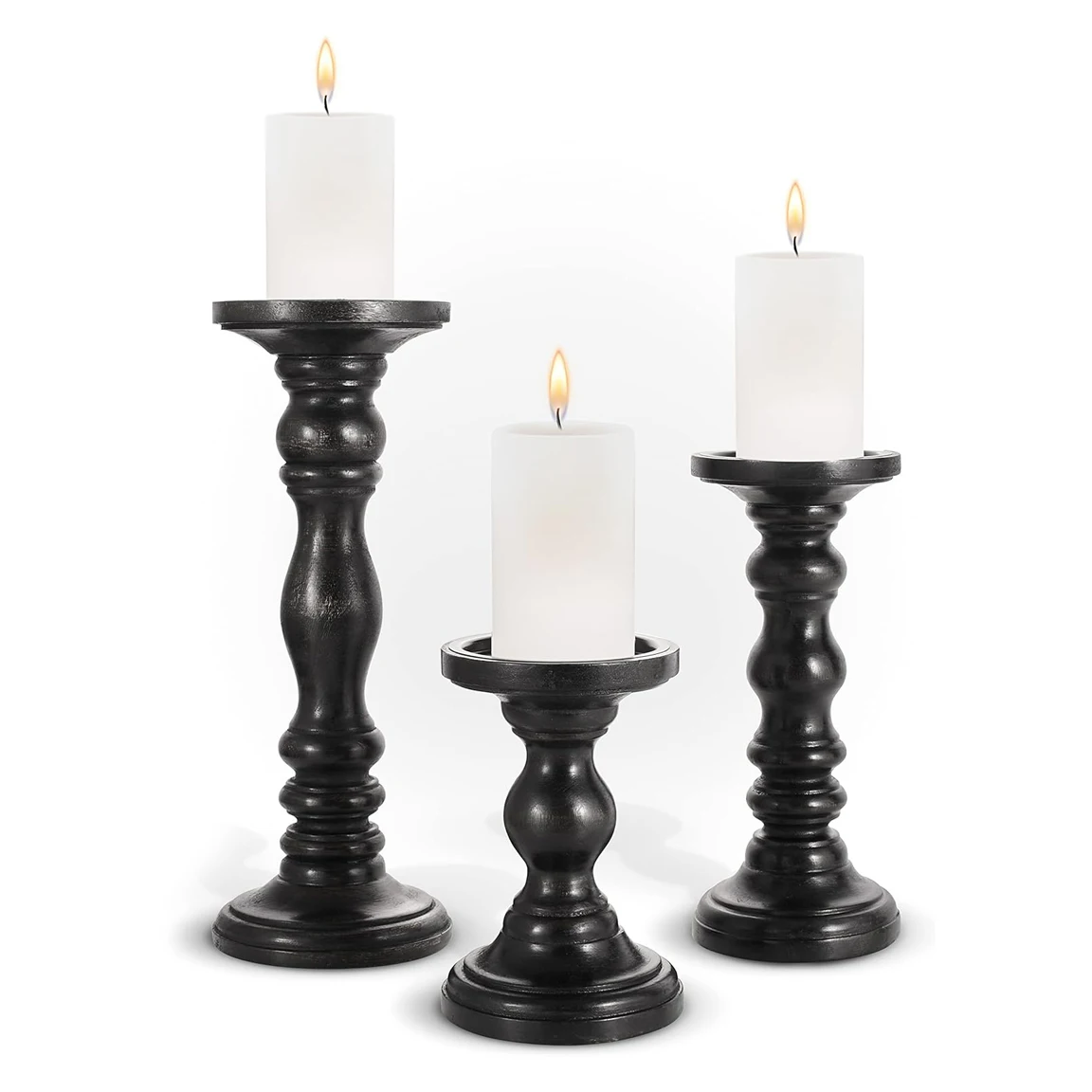 Most popular Hand Carved Wooden Candle Stands Black Color Mango Wood Candlestick Holder Set of 3 Best Buy for Online Sellers