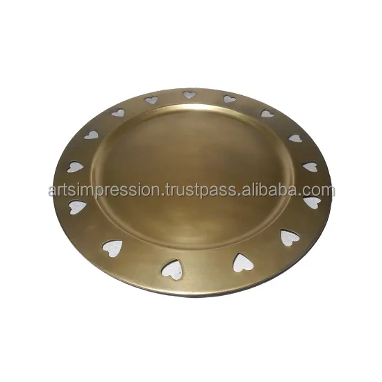 Top Model Fancy Round Shape Metal Charger Plate With Border Design Premium Quality Silver Color Under Plates For Kitchen Use
