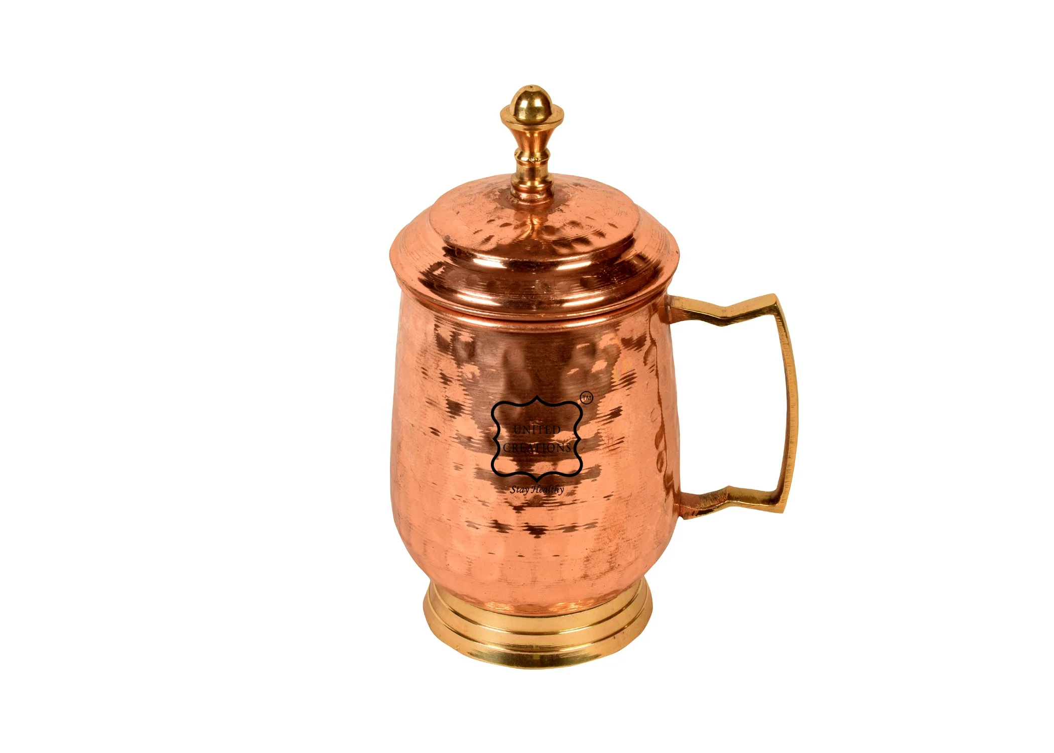 personalised New Arrivals copper moscow mule copper mugs set of 1 with lid from india for drinks with solid brass handle