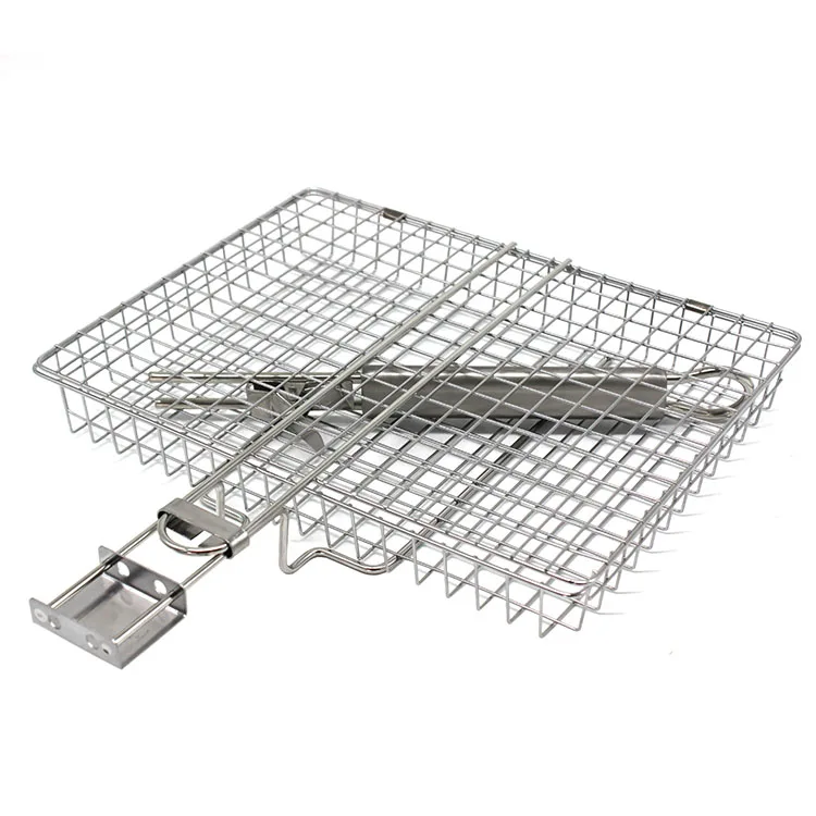 Factory Price  Stainless Steel Rolling Chicken BBQ Basket Good Quality  BBQ Grill Basket with Detachable Handle