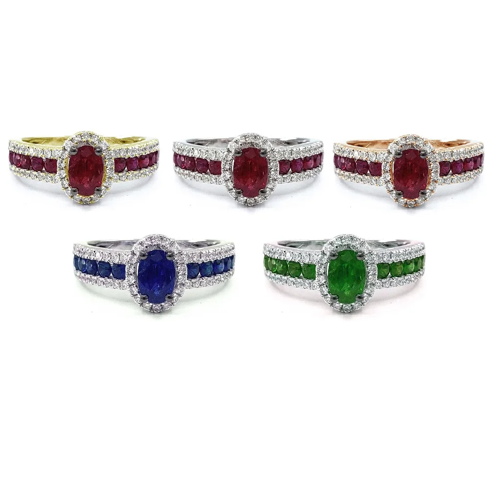 Hong Kong Supplier Jewelry Precious Best Quality Platinum White Gold Natural Diamond Color Stone Ruby Half Way Ring For Woman