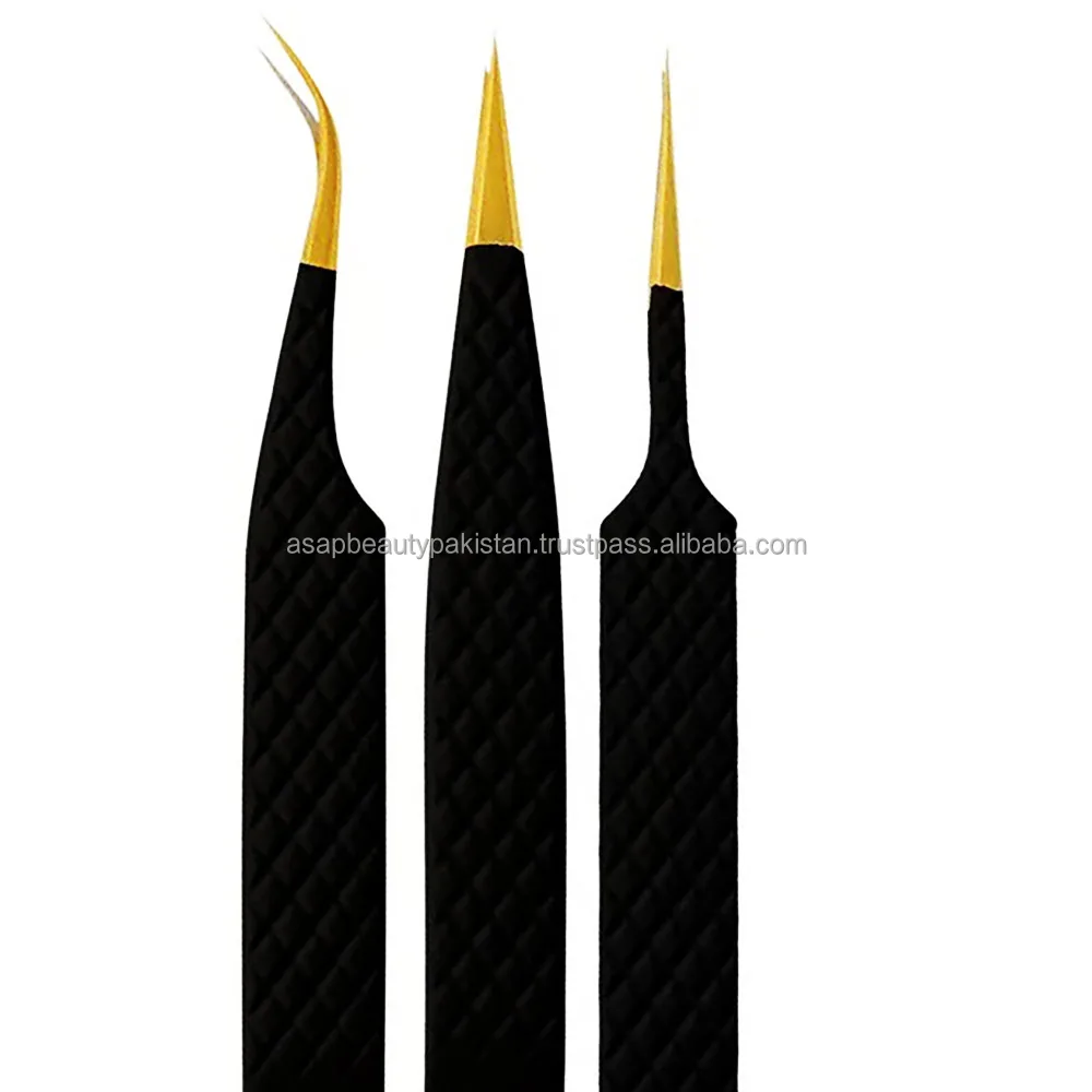 ASAP eco-Friendly Beauty Stainless Steel Private Label Custom Logo Case Sets Volume Extension Eyelash Lash Tweezers Gold OEM