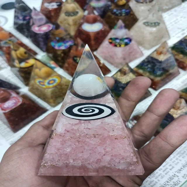 Rose Quartz Orgone Pyramid With Small Sphere Ball  Export Quality Orgone Pyramid Buy from Orgone Export