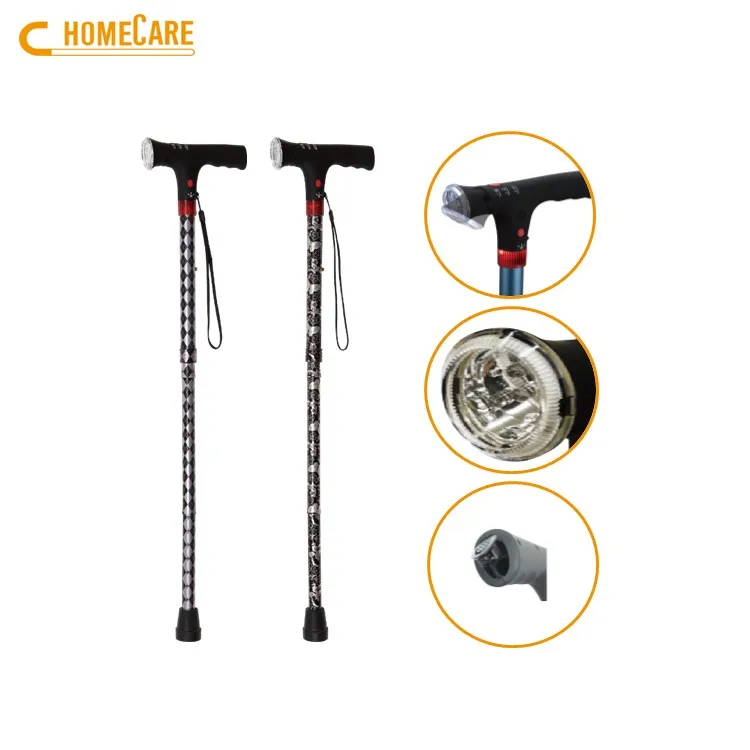 250LBS Versatile Customized Adjustable Aluminium Walking Stick with high power led flashlights and alarm