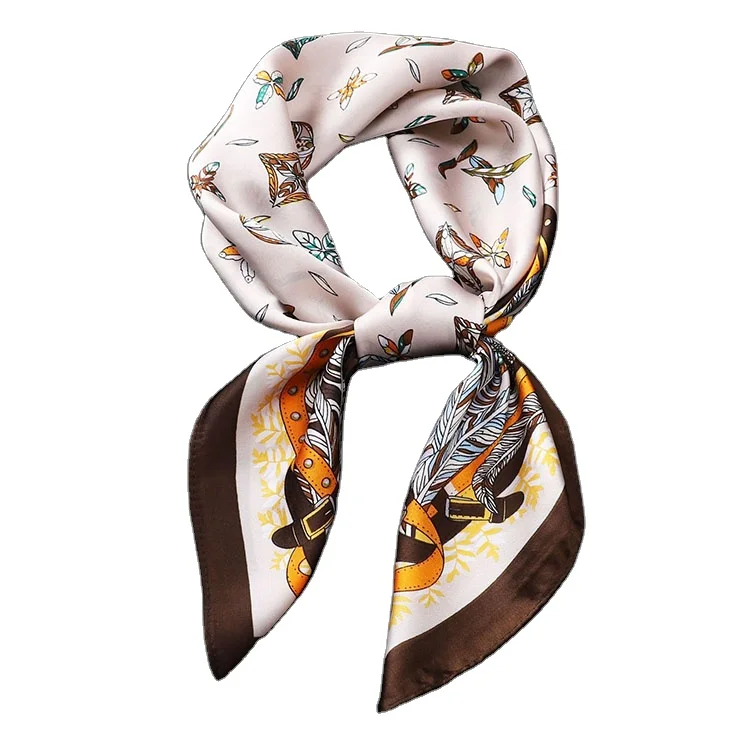 Latest 70cm Senior Sense Letter Printed Small Square Scarf Ladies Professional Satin Silk Scarf Bag Decoration