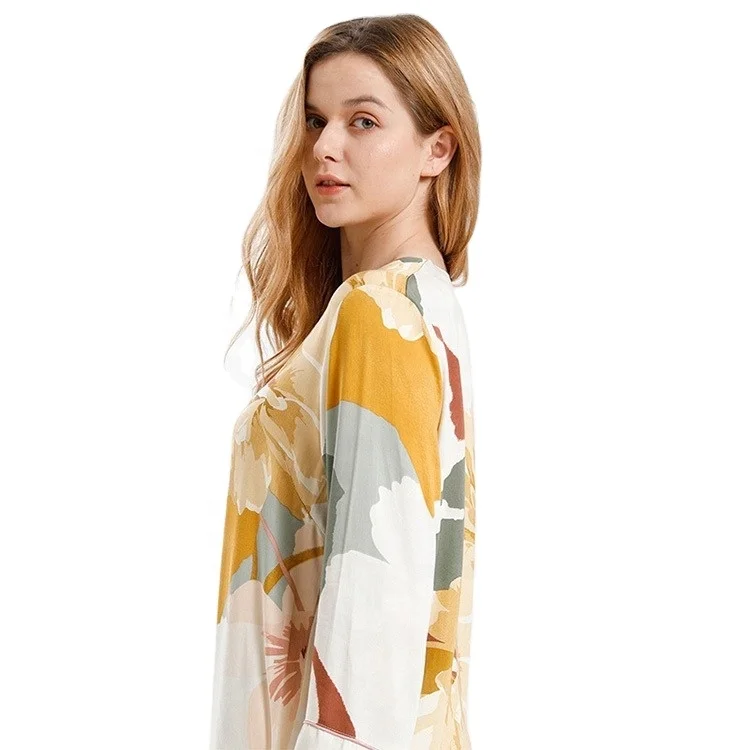 Long Print Set Pajama Ladies Casual Home wear Wholesale Knitted Sleepwear Women