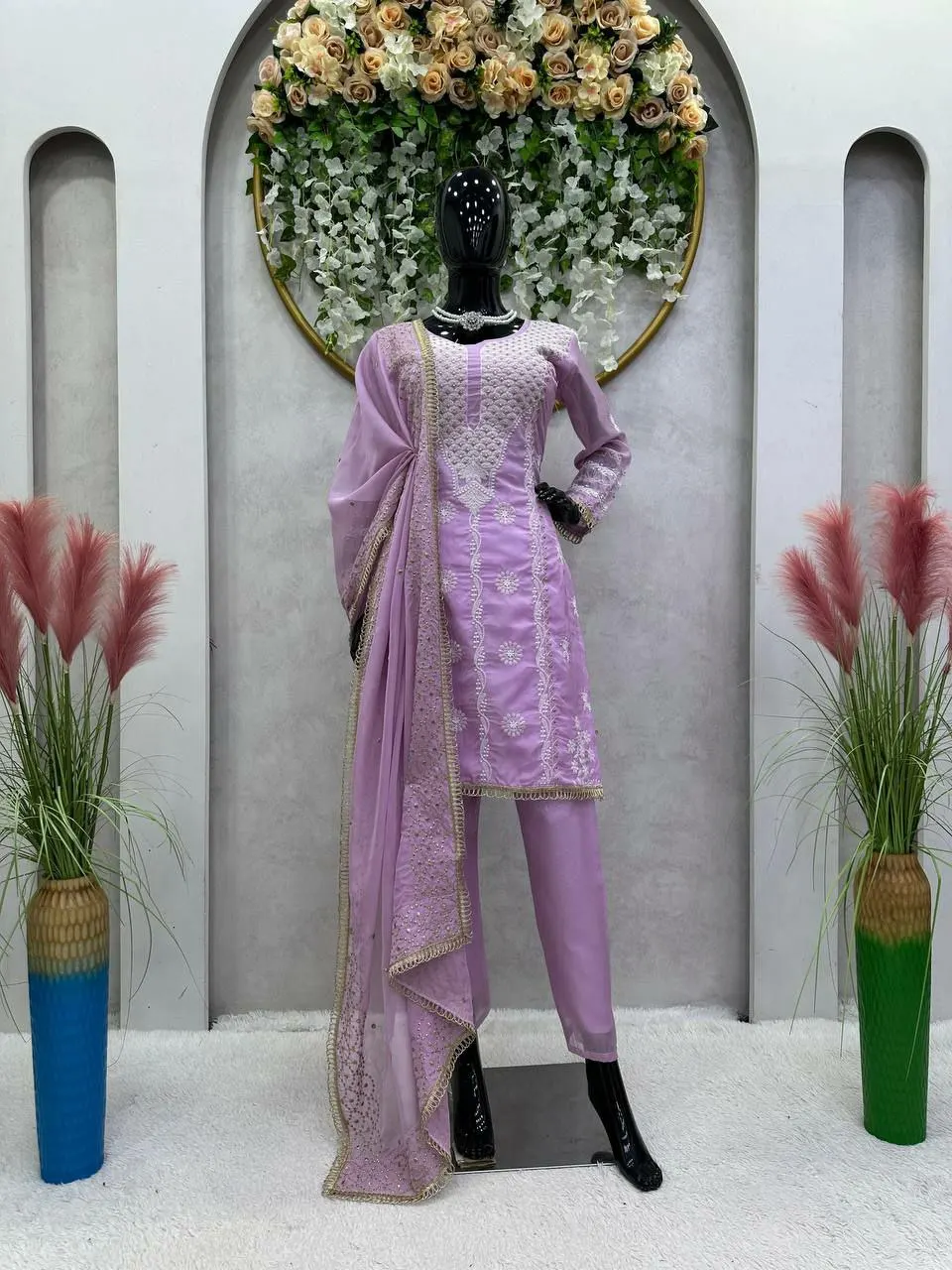 2024 New Latest Designer Festival Party Wears Modal Tabby Organza Material With Digital Print Fully Sleeves Asian Fashion