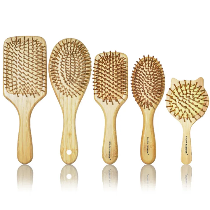 Private Label  Natural Wood Oval Shape Hair Brush Large Wood Brush Paddle Wooden Bamboo Massage Hair Brush