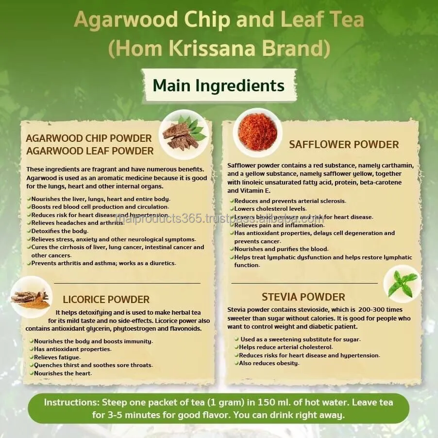 HOM KRISSANA Chip & Leaf Agarwood Instant Healty Tea High Quality From Thailand