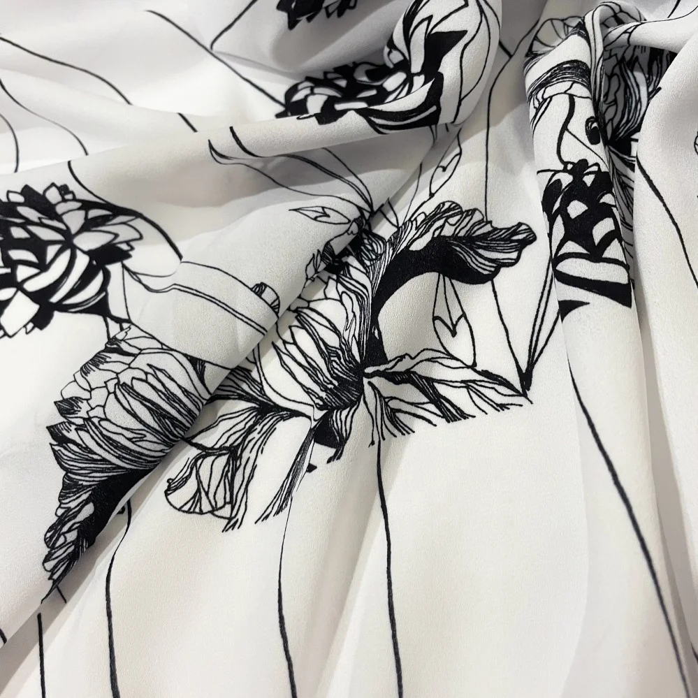  Изящные черно-белые цветы с рисунком ручной работы в полоску 110 г 100% полиэстер шифоновая ткань цветком для верха