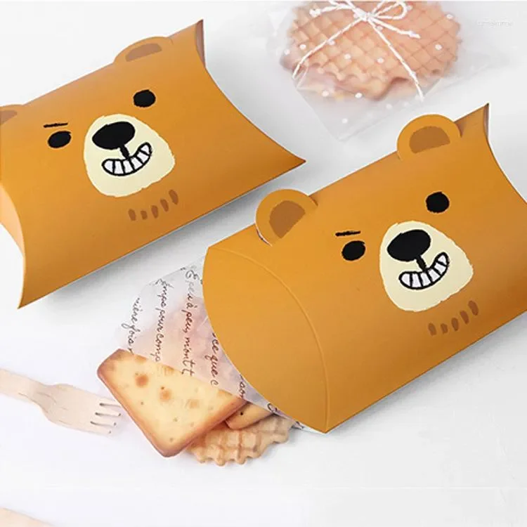 Cute Cartoon Pattern Of Yellow Duck And Brown Bear Cardboard Recycled Pillow Shaped Gift Snack Paper Box Customize