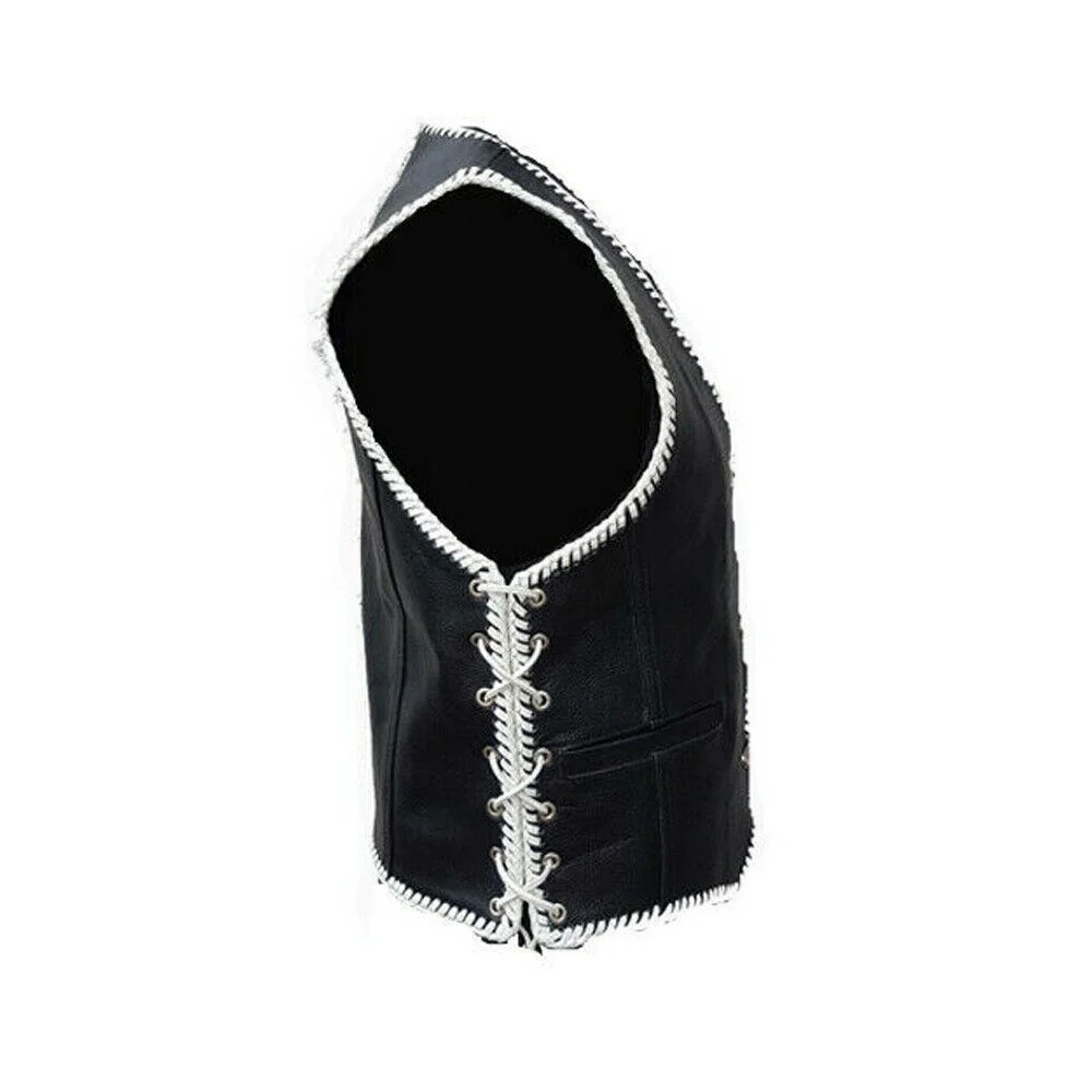 Новый мотоциклетный кожаный байкерский черный жилет унисекс с защелками