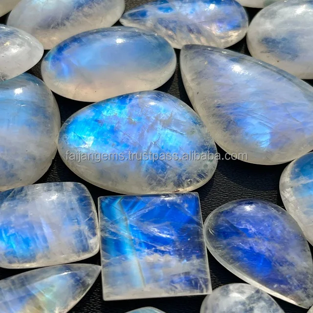 AA+ Natural Rainbow Moonstone Gemstone Lot Wholesale Rainbow Moonstone Cabochon Lot Moonstone Cabochon ,Blue Fire Flashy