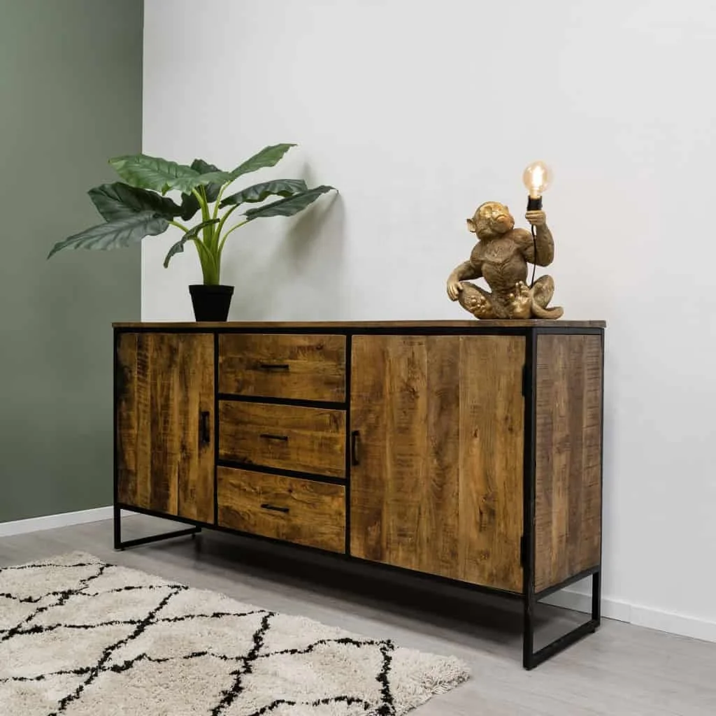 Vintage Industrial 2 Door 3 Drawer Sideboard Indian Solid Wood Furniture Cabinet Jodhpur Rustic Mango Ara Wood Sideboard Cabinet