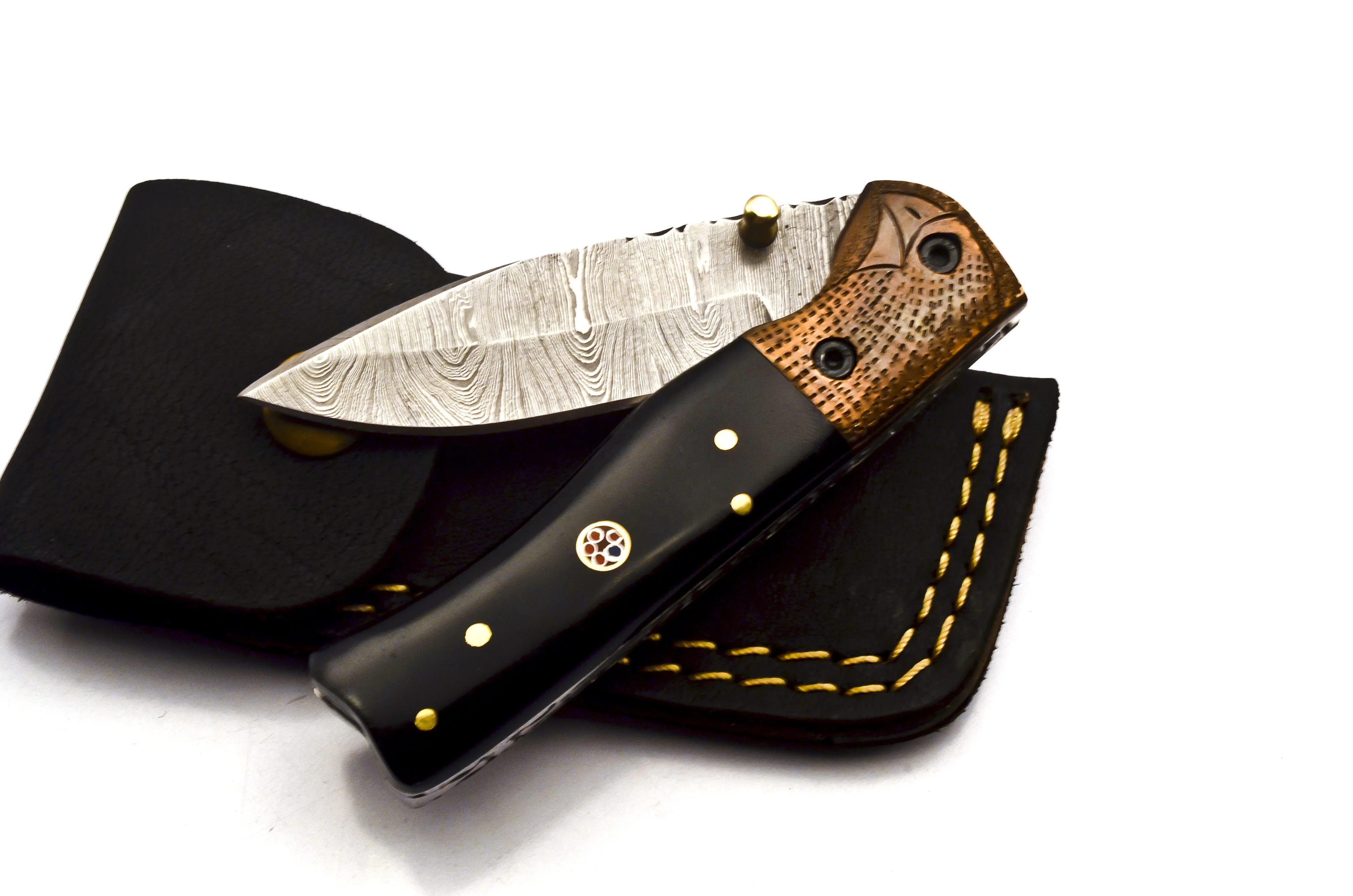 Складной карманный нож из дамасской стали с поворотным узором для повседневного использования черной ручкой микрокарты.