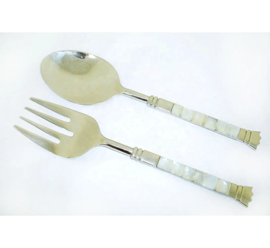 Stainless Steel Tableware Gold Platted Salad Server Luxury Royal Handmade  Handle metal decorative salad server Set