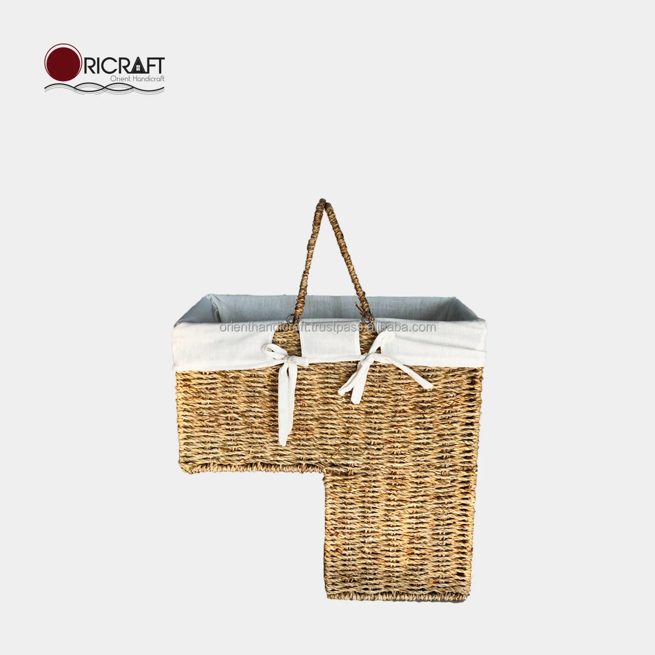 KOLIPE Seagrass Stair Storage Basket with Lid and Liner Woven Viet Nam