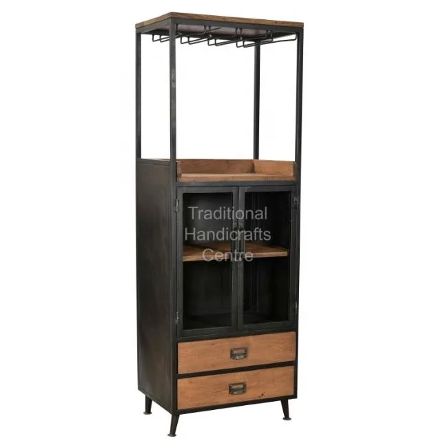 Traditional Best Quality Iron Cabinet with Wooden Drawer Antique Cabinets Wine Cabinet Bar Living Room Furniture