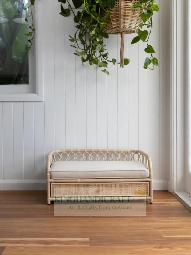 Natural Handmade Rattan Wicker Sofa Bed for cat and dog sleeping bed eco friendly luxury with cotton cushion wholesale