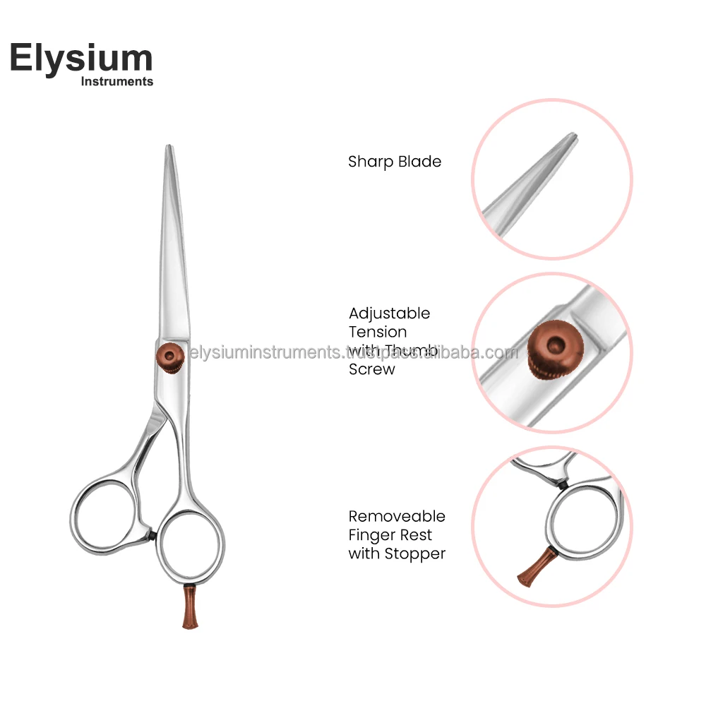 Rose Gold Accent Stainless Steel Hair Cutting Shears, Hairdressing Salon Professional Barber Scissor OEM with Custom Logo