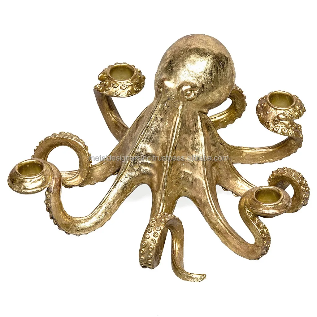 Gold Octopus Four Candle Holder Table ware for living room and laundry octopus decorative handle holders