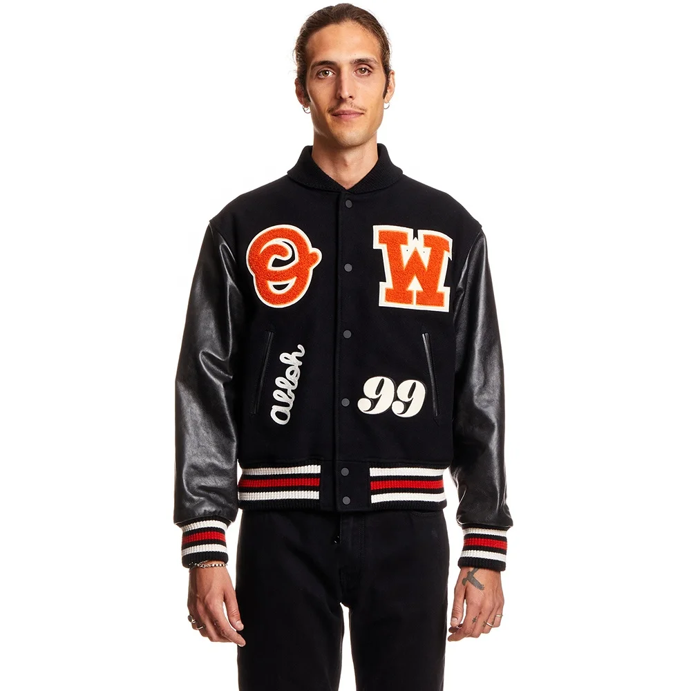 Custom Logo Embroidered Hoodies Baseball Jackets Men Fashion Design Slim Fit College Varsity Jacket Leather Sleeve Jacket