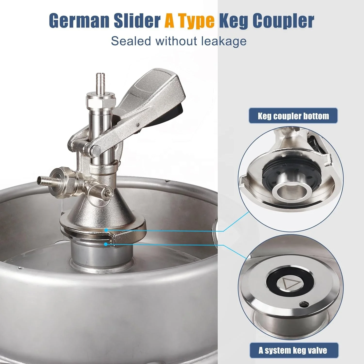 A type Keg Coupler German Slider A System Keg Coupler Stainless Steel Probe Beer Keg Tap with Pressure Relief Valve Beer Barrel