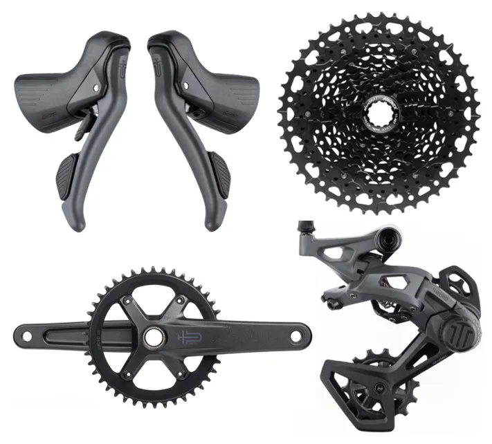 microSHIFT Sword gravel groupset, 1x10 speed, 48T cassette, 42T chainring, dropper control, dropbar, 4 length options crank