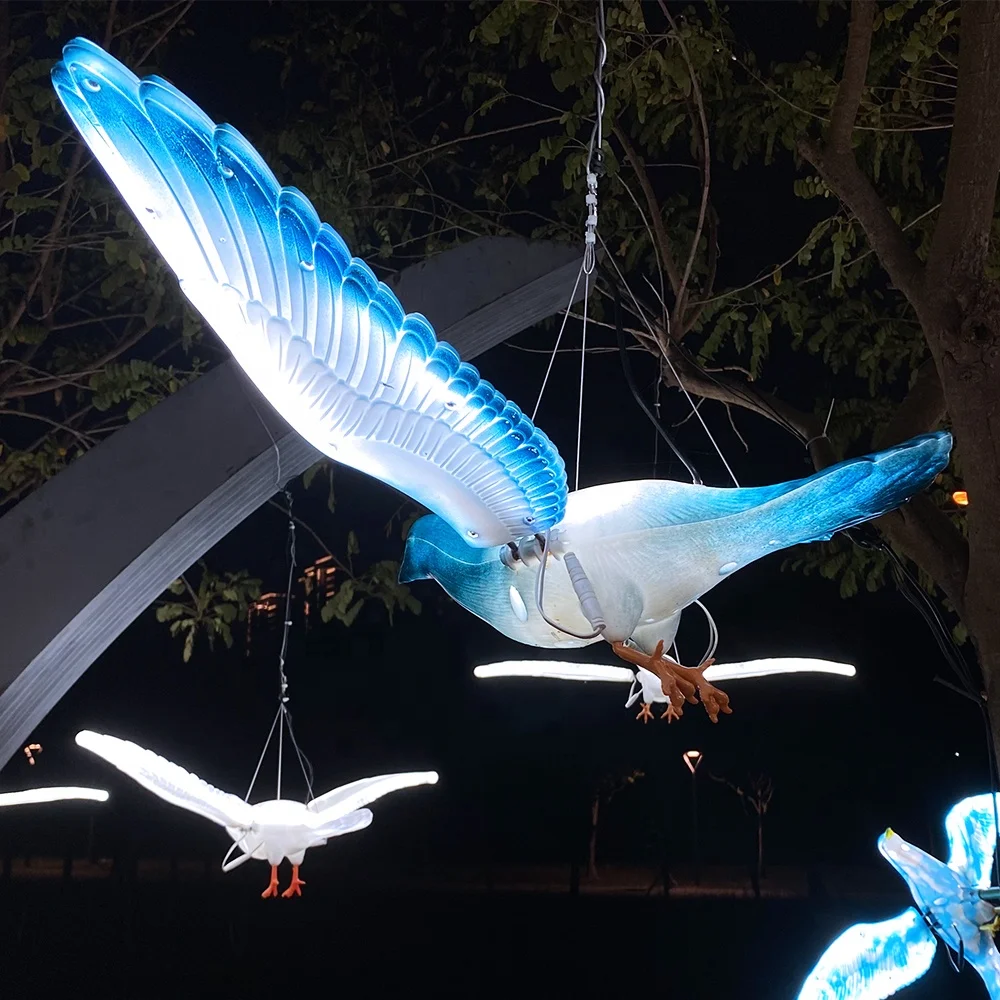 White and Blue LED Bird 3D Pigeon-Shaped Lamp Christmas Outdoor Decoration Halloween Landscape Park Decor Lighting