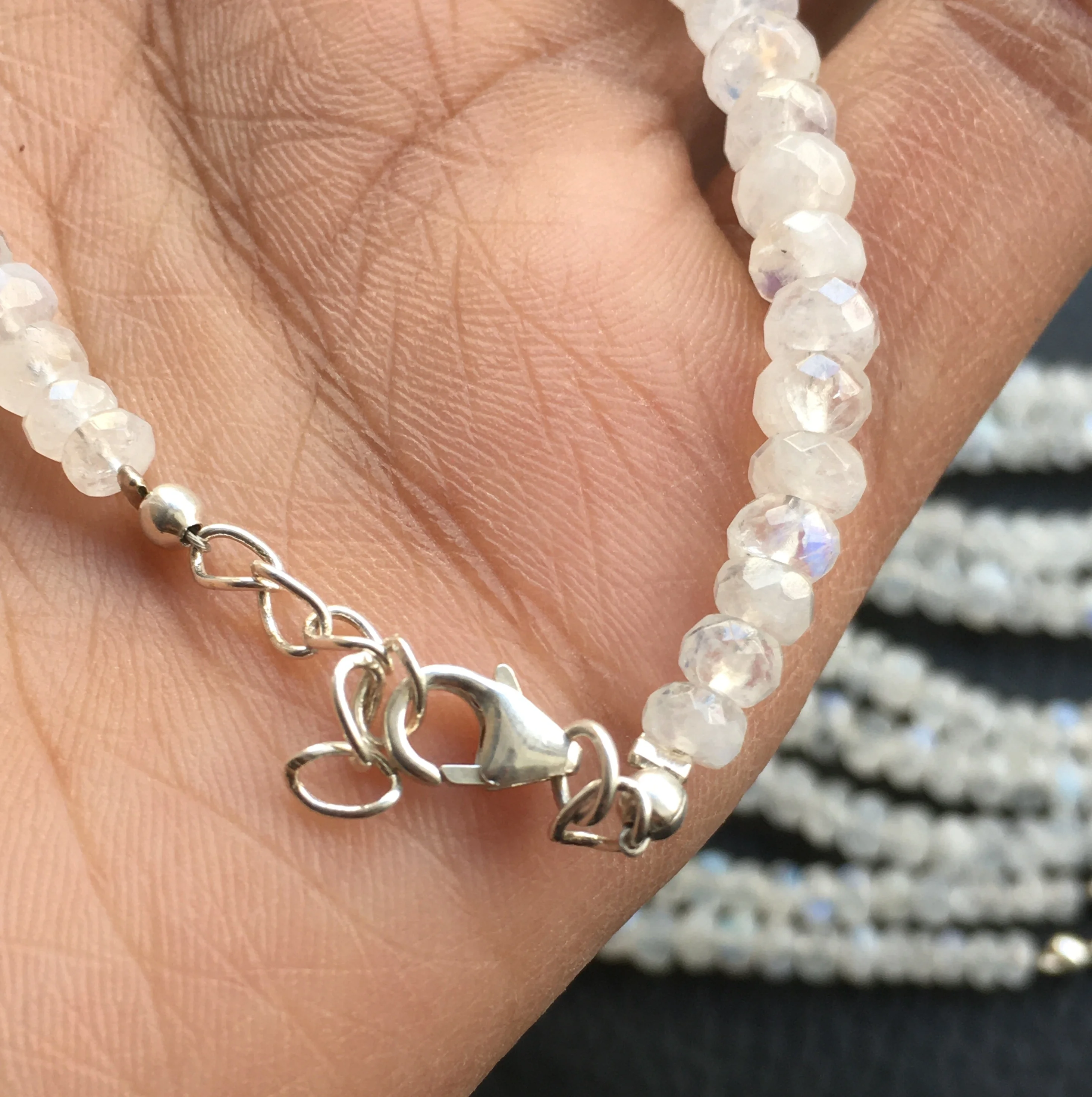 Natural Moonstone 92.5 Silver Bracelet Orange Gemstone Jewellery Rondelle Shape Faceted Cut Beads Wholesaler price