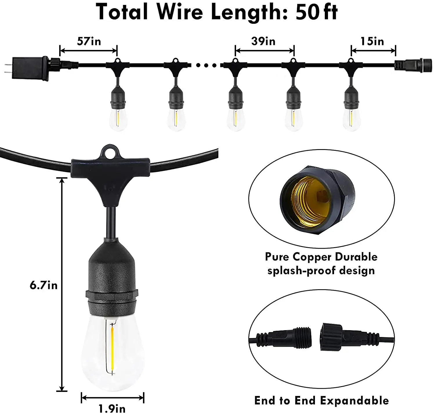 Hart led string S14 String Lights Decorative smart Outdoor Party Holiday Garden Wedding Patio mini Solar lights