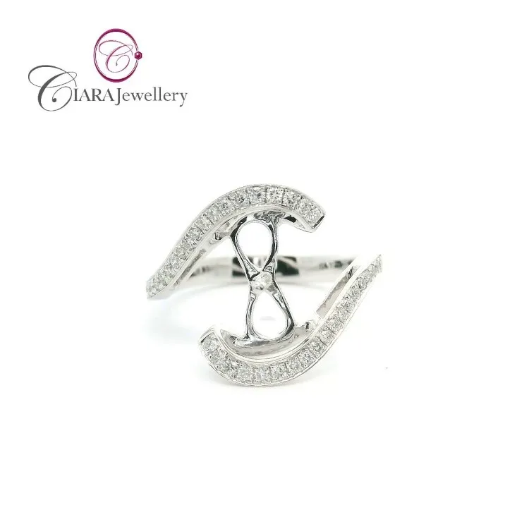 18K AU750 SOILD WHITE GOLD REAL NATURAL DIAMOND 13MM PEARL RING MOUNT