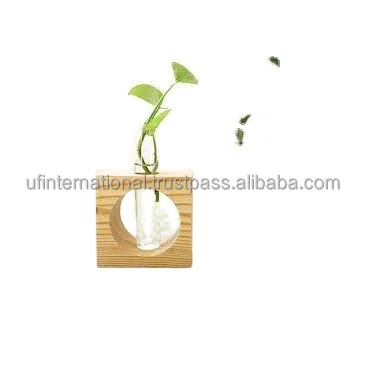 Wooden Flower vases for wedding use wholesale custom home decorative single wood flower pot holder handicraft top sale