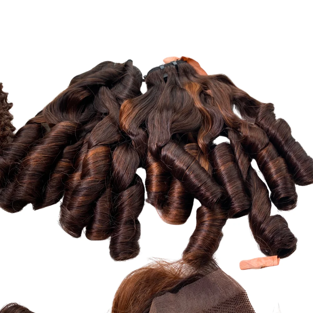 Funmi Curl 100% Raw Human Hair Extensions 16 Inches Piano Brown Orange Water Wave Cheap Price Curly Hair Bundles from Vietnam