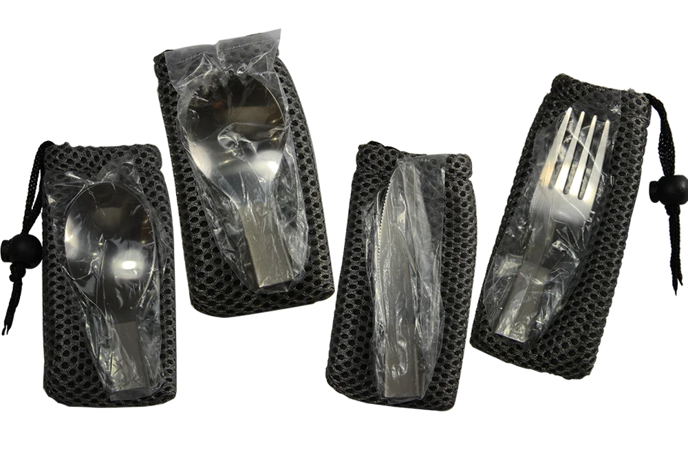 CAMPING HIKING PORTABLE CUTLERY FOLDING TITANIUM 4 PIECE TABLEWARE SET(SPOON,SPORK,FORK,KNIFE)