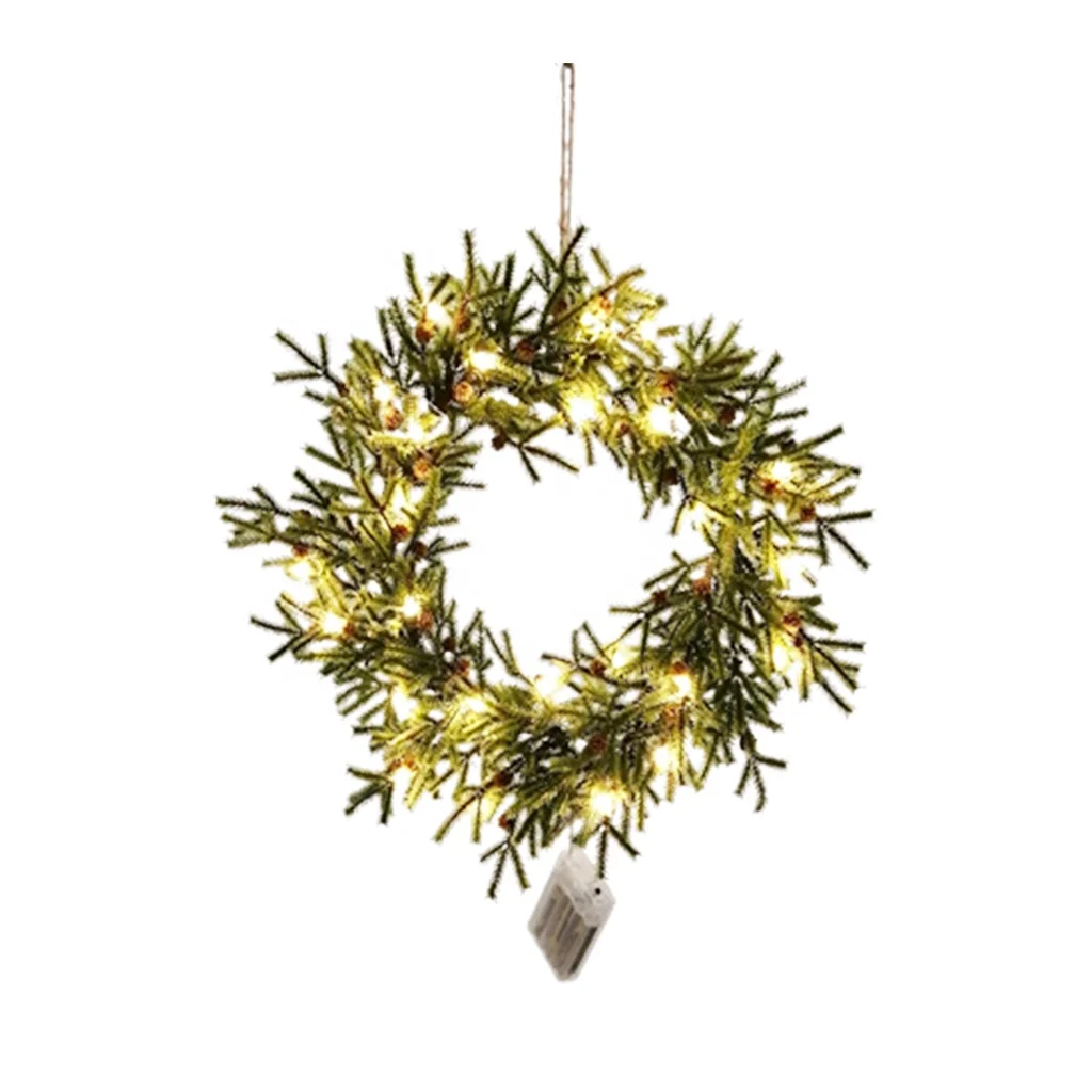 Customized Green Snow micro LED lights hanging artificial wreath craftsman Back to School Entryway Souvenir Stores
