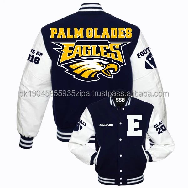 Leather Sleeve Chain Chenille Embroidery Bomber Flight Baseball Vintage Letterman Varsity Jacket For Men