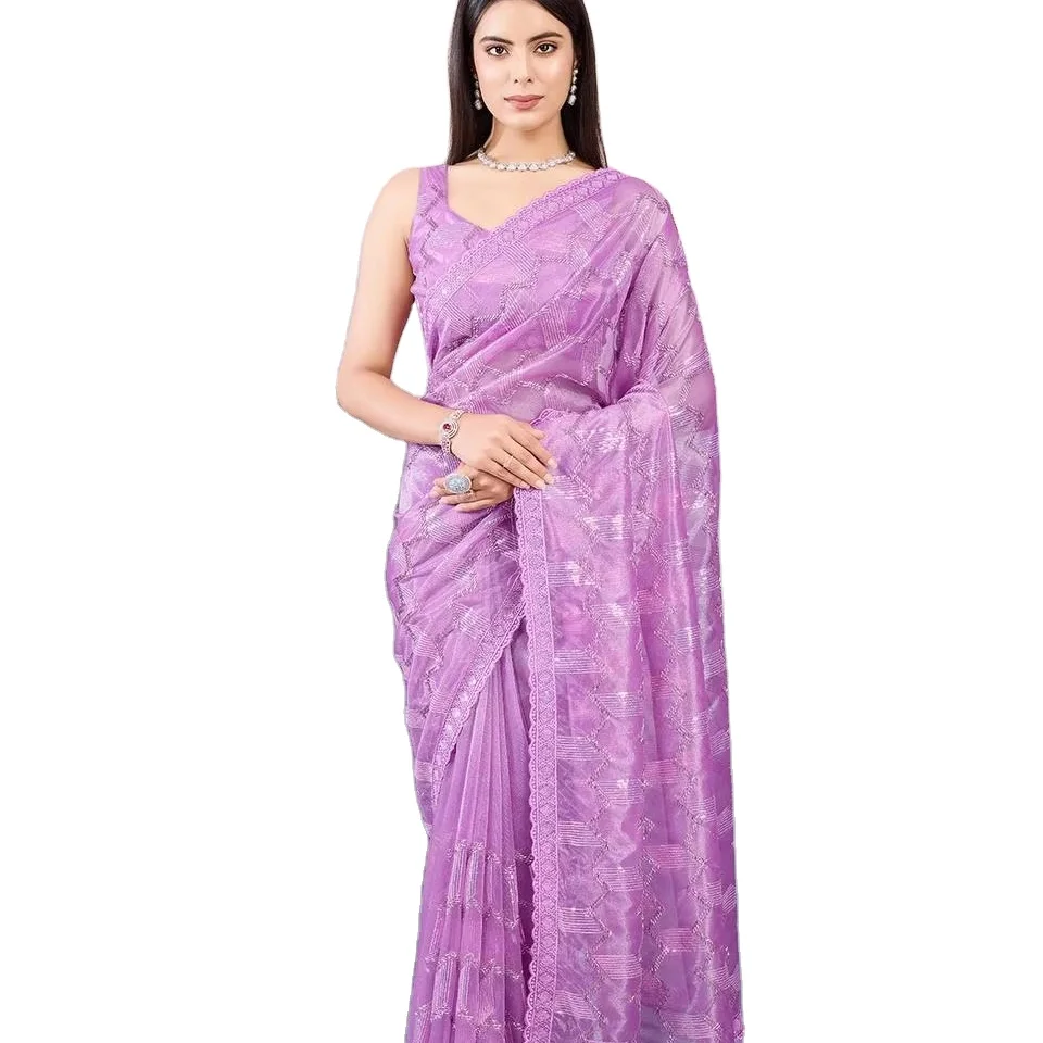 Latest Designer Soft Net Embroidery Sequence Work Saree By FabZone