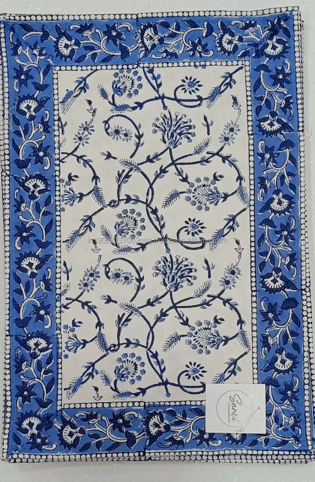 Top Quality Real Hand Block Printed Table Placemat Napkin Set of 6pcs Jaipur Jaal 100% Cotton 13'x19' / 18'x18'